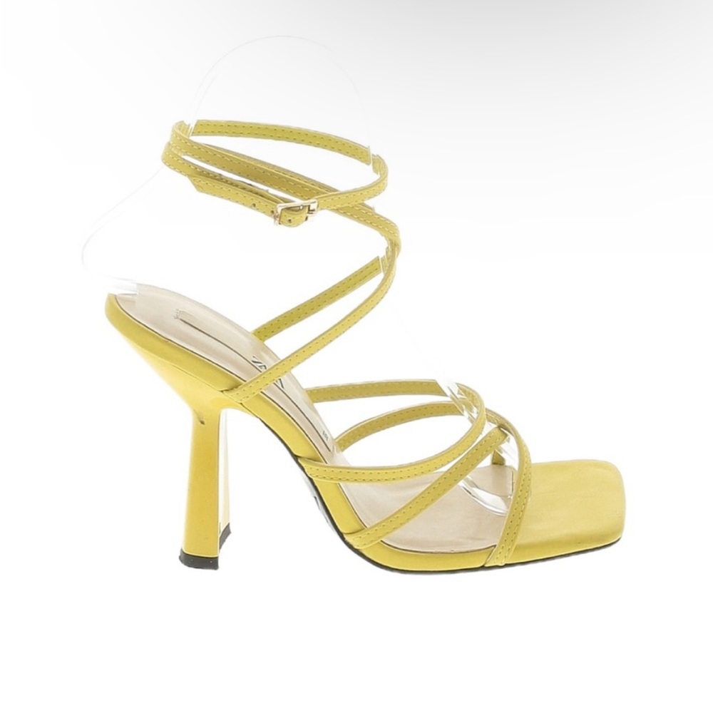 Zara Yellow Strappy Wide Heel Sandal Heels
